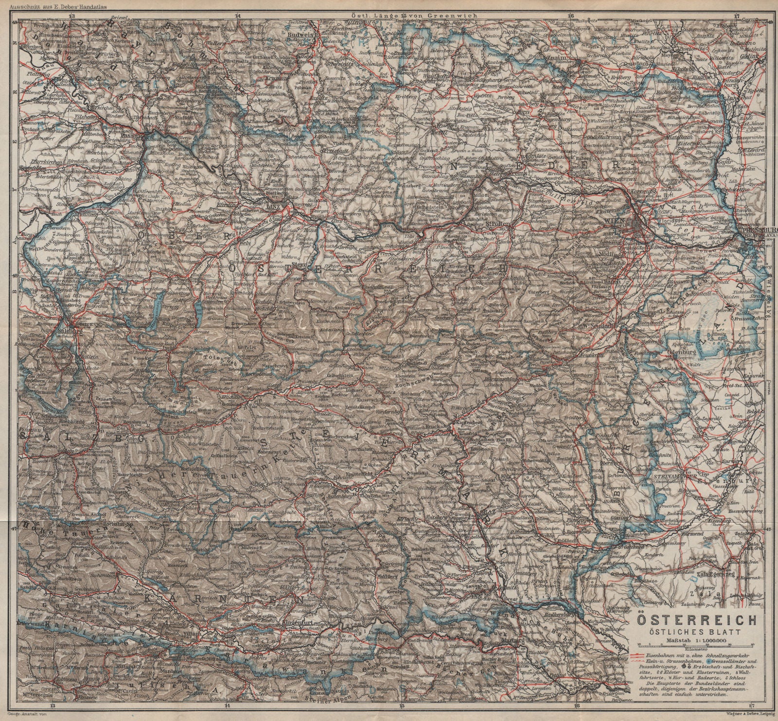 ÖSTERREICH Östliches blatt. AUSTRIA East sheet. Railways karte 1929 old map